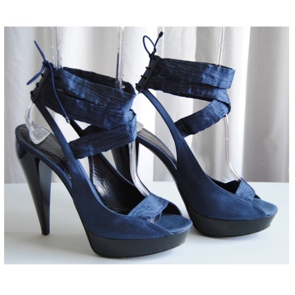 Burberry Shoes - Burberry Silk Open Toe Platform Sandal in Navy